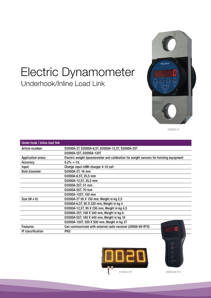 vetec crane lifting load dynamometer specification sheet in PDF version